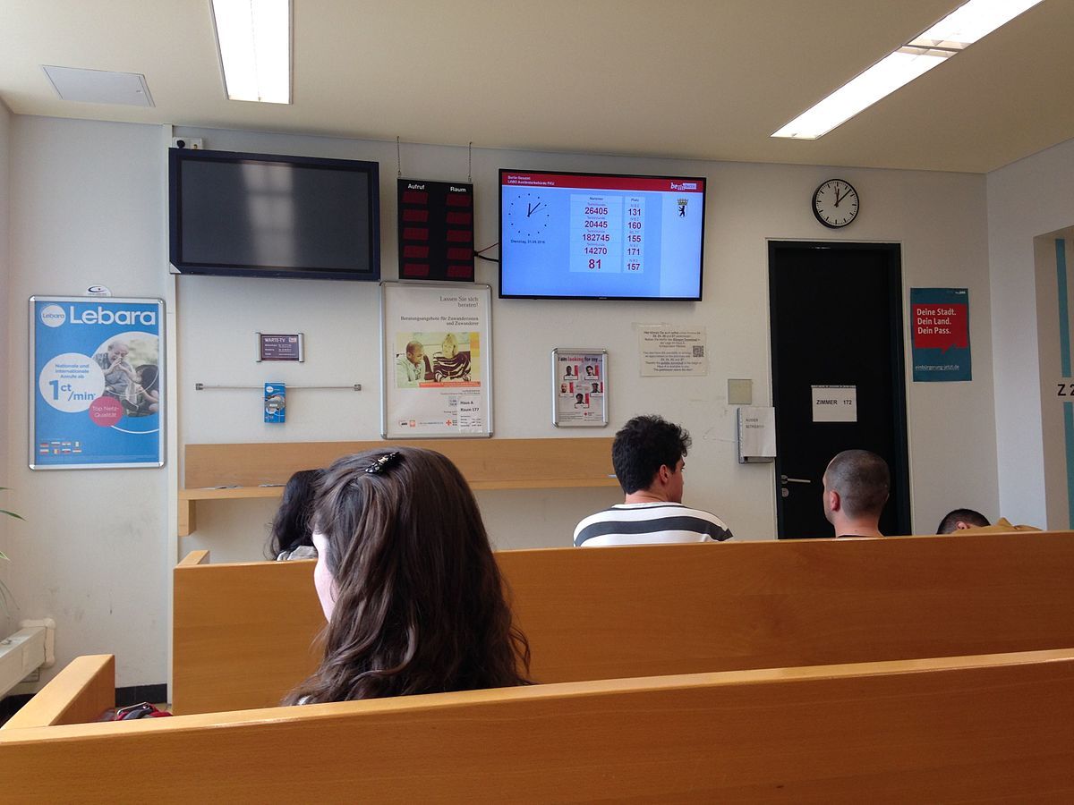 Waiting room of the foreigners' registration office - Landesamt für Einwanderung - in Berlin.