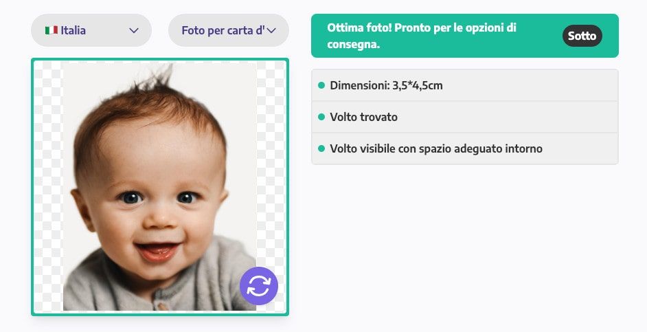 Example of processing: passport photo for an infant