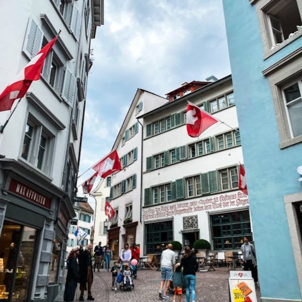 Flags Outside Buildings in Zurich, Switzerland