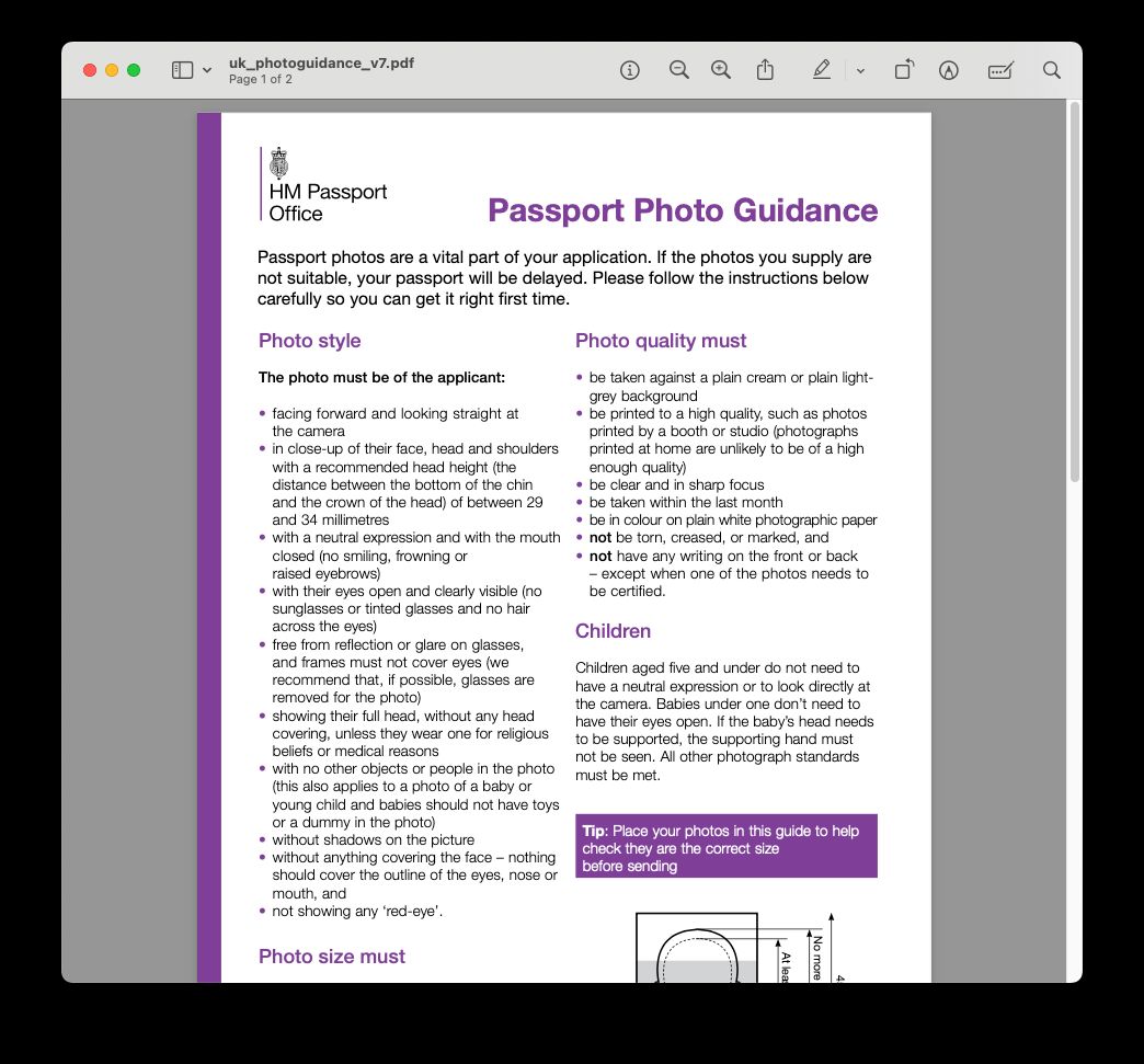 Official passport photo requirements from the UK HM Passport Office